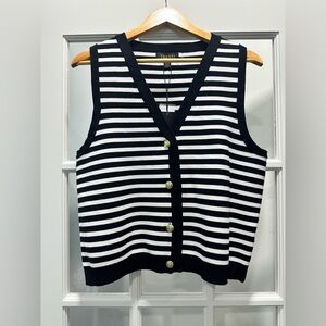 Truth by Republic Black and White Striped Button-Up Tank Vest - Size XL